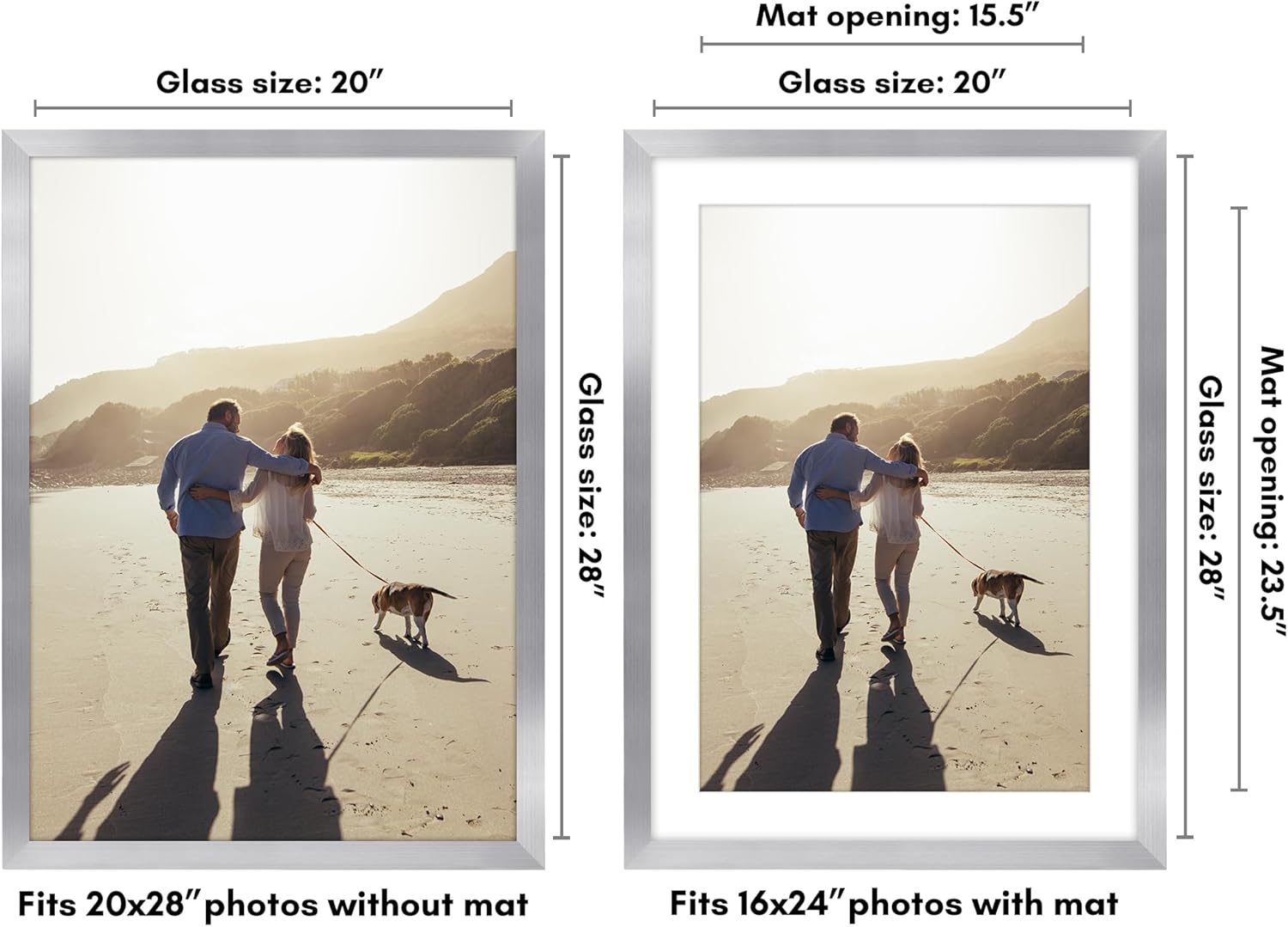 Americanflat 20x28 Picture Frame with Polished Plexiglass - Use as 16x24 Frame with Mat or Display 20x28 Photo Without Mat - Hudson Collection - Wide Picture Frames for Wall Display - Silver