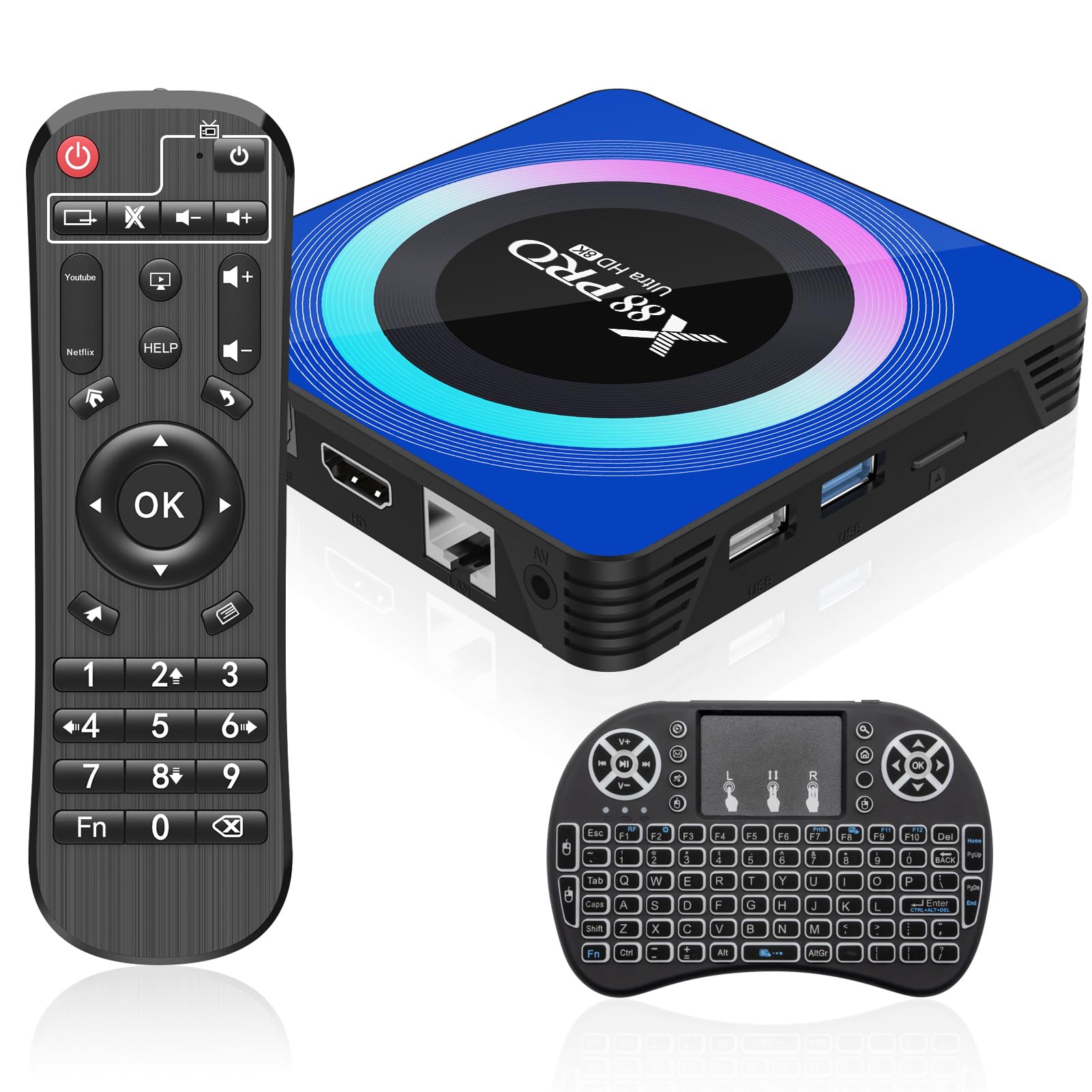 Android 13.0 TV Box 4GB RAM 32GB ROM, Box TV Android con RK3528 Quad-Core 64bit Cortex-A53 Chip, 8K UHD Videos, 2.4G/5G Dual WiFi Bluetooth 5.0 con Mini Teclado inalámbrico, Negro