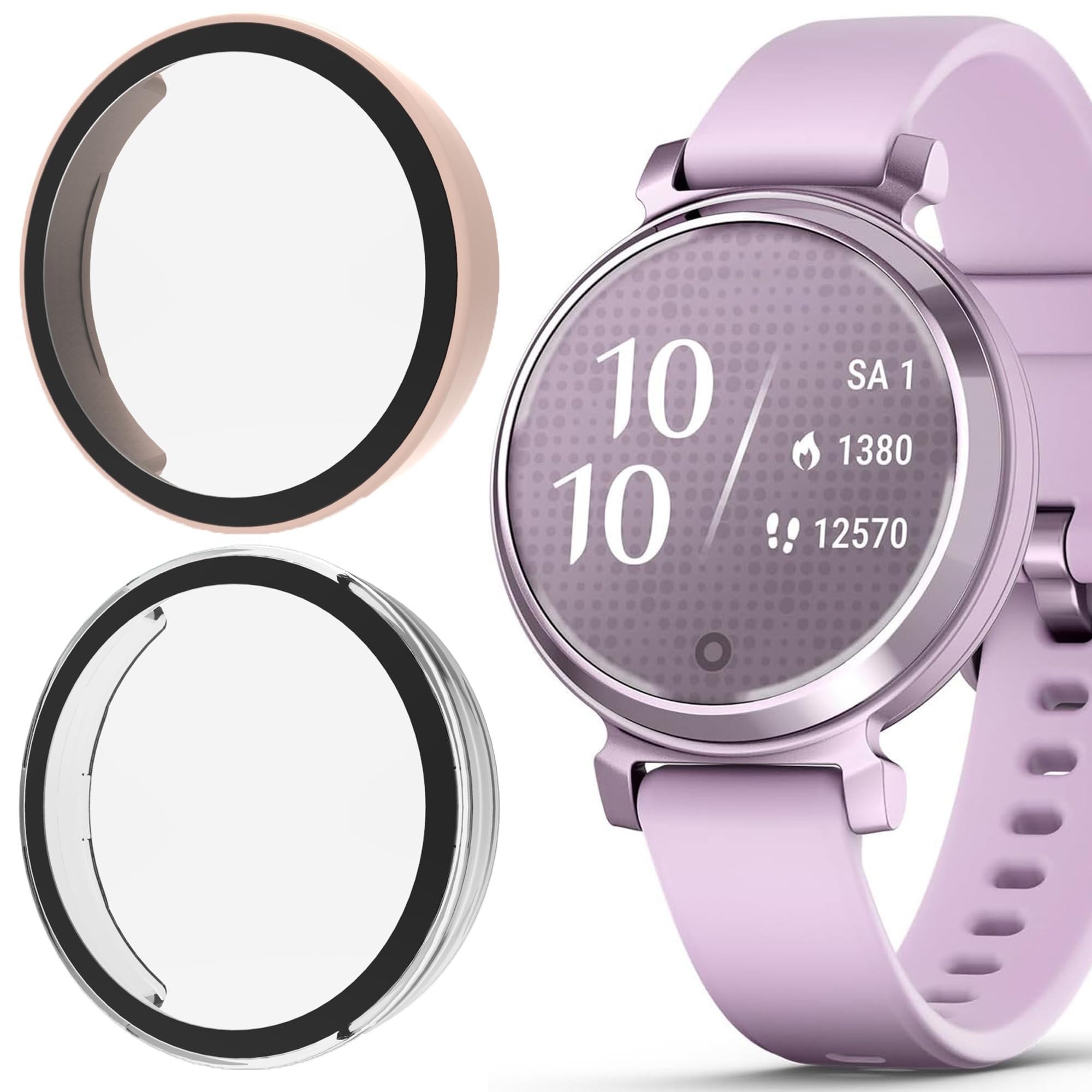 Compatible for Garmin Lily 2 Case, Lamshaw Hard PC Case with Screen Protector Compatible for Garmin Lily 2 Smartwatch (2 Pack-Pink+Clear)