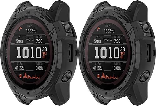 Paquete de 2 fundas para reloj Tactix 7 compatibles con Garmin Tactix 7/7 Pro, funda protectora resistente, sin protector de pantalla (negro + negro)