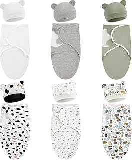 6 Pack Preemie Swaddle Blanket Wrap with Hat Set Cotton Baby Swaddle Wrap Hat Set for Preemie Newborn Boys Girls (Neutral Series,for 3-7 Lbs) - Buy now