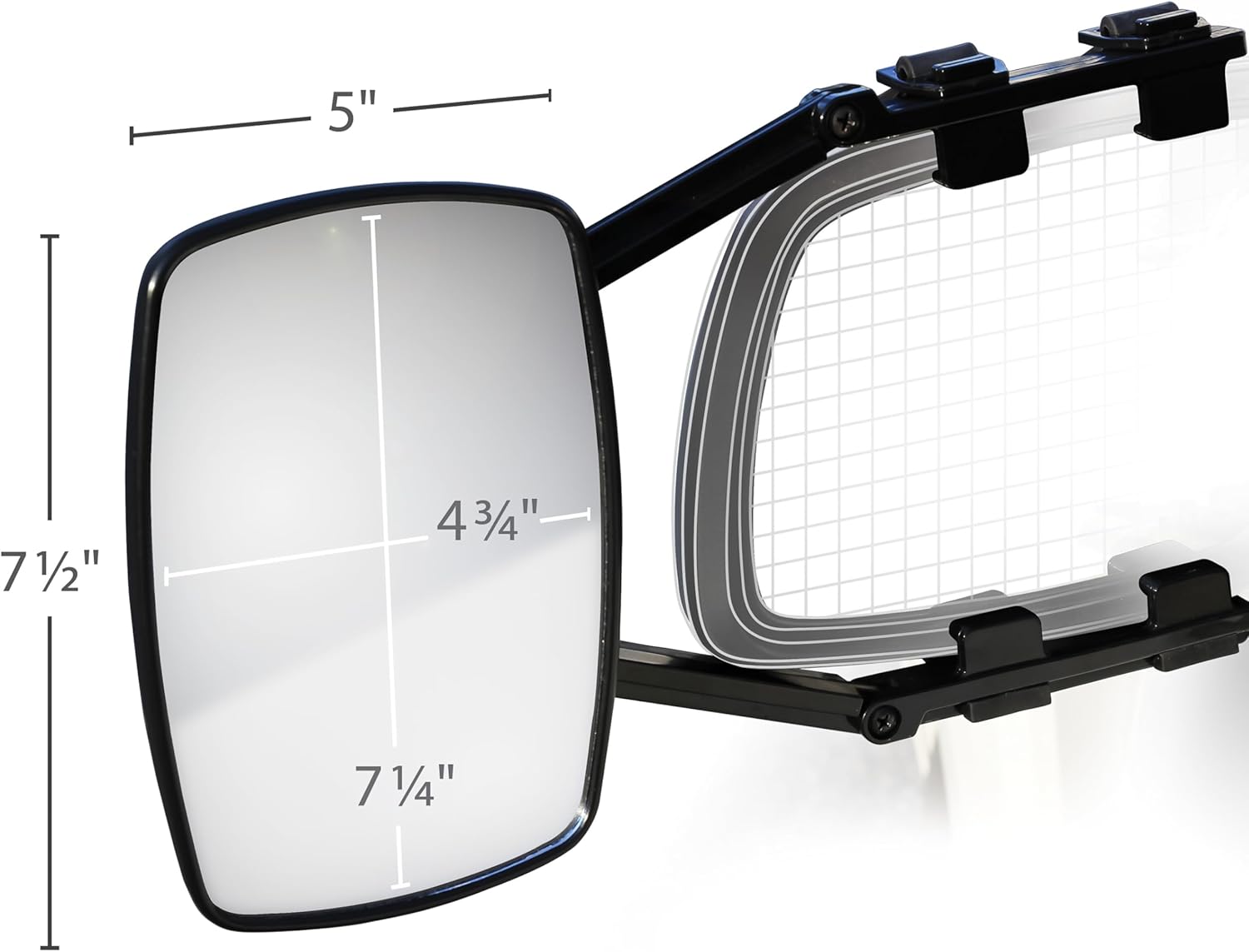 Camco Clamp-On Single View Tow Mirror - Measures 5-in x 7.5-in - Features 1 Independently Adjustable Mirror & an Aerodynamic Design - No Tools Needed for Install - Adjustable Rubber Straps (25650)