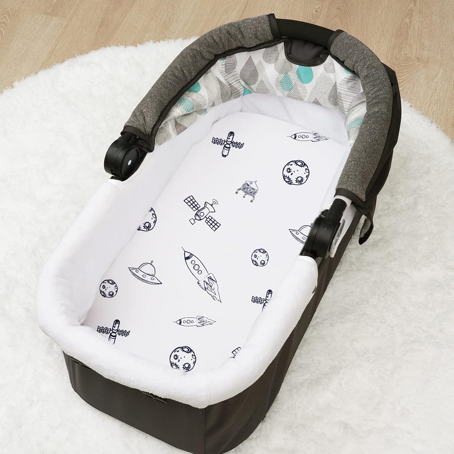 PHF Soft Bassinet Sheet Set, 2 Pack Silky Comfy Breathable Cradle Sheets for Baby Boys Girls, Univeral Fit for Most Cradle and Bassinet Mattress, Space - Image 3