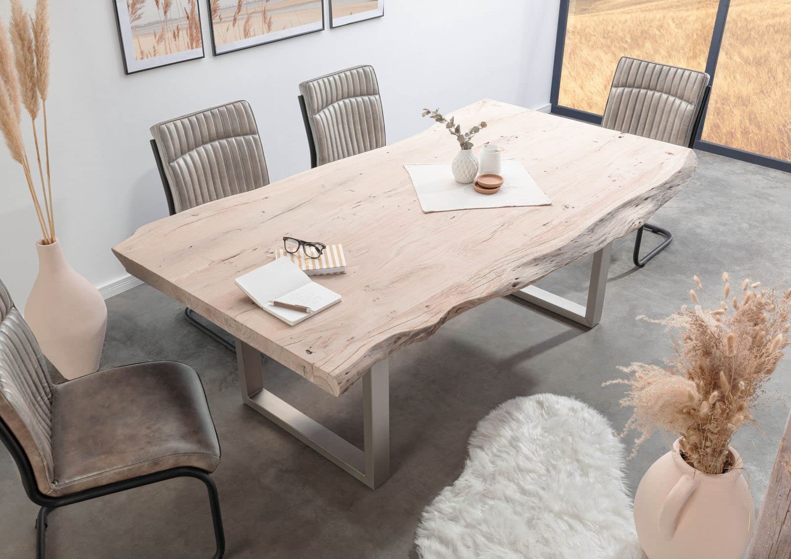 MASSIVMOEBEL24.DE Table à Manger Acacia Beige laqué Freeform #129