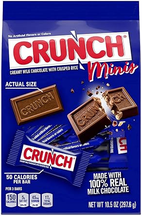 Crunch 100% Real Milk Chocolate Mini Candy Bars, Bulk Individually Wrapped Bars in 10.5 oz Bags (4 Pack)