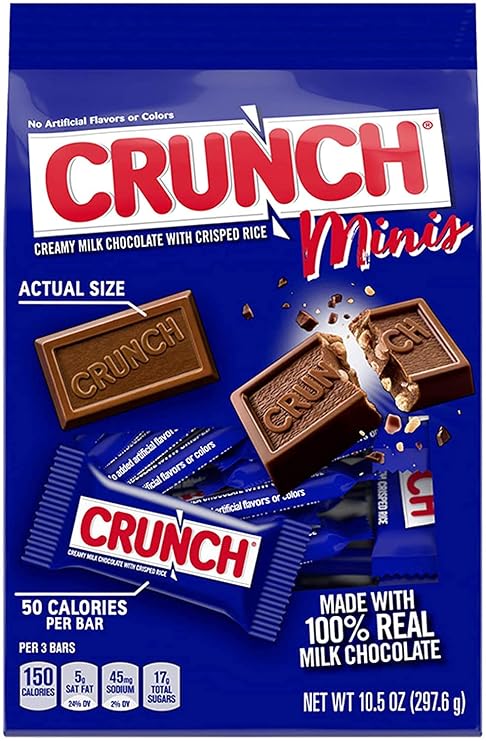 Crunch 100% Real Milk Chocolate Mini Candy Bars, Bulk Individually Wrapped Bars in 10.5 oz Bags (4 Pack)