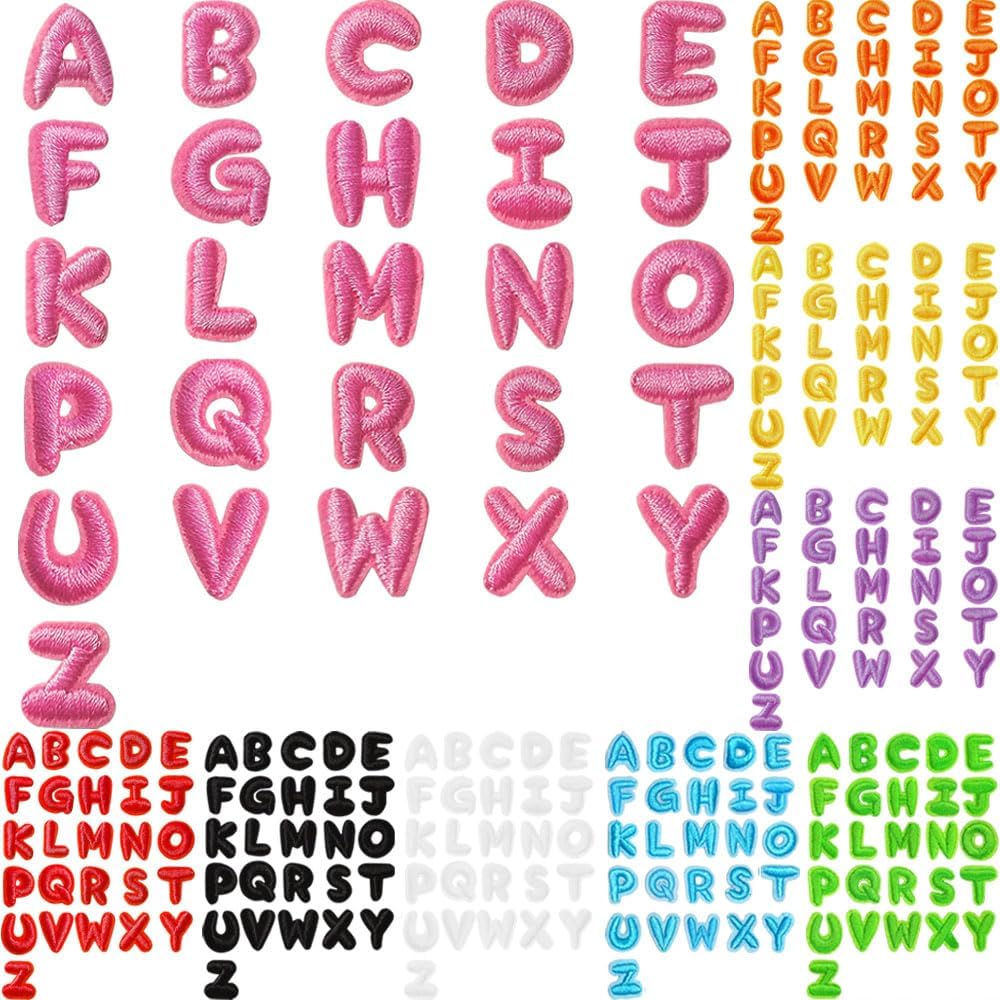 130pcs Black Mini Embroidered Iron on Letter Patches 0.65 inch, 5 Sets of 26 Embroidered Alphabet A-Z Patches for Clothing Jackets Hats Backpacks Jeans