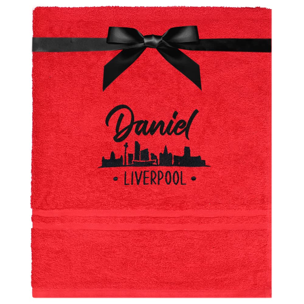 TeddyT's Personalised Liverpool City Skyline Embroidered Bath Towel