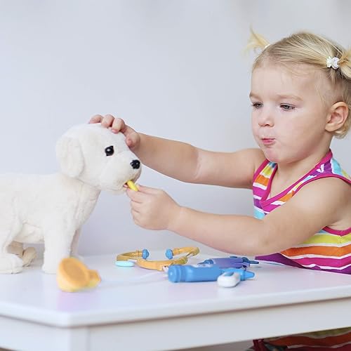 Miniatura 6 de Hey! Play! Juego veterinario para niños, juego completo de 11 piezas, juego de simulación con suministros médicos para animales, perro de peluche y