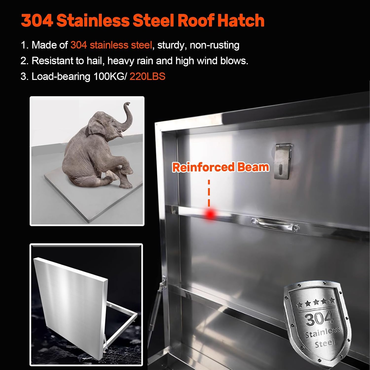 Stainless Steel Flat Roof Access Hatch Door – Rainproof Attic Escape Manhole Cover with Rubber Seal, 100kg Load-Bearing, Durable and Easy Access Solution for Roof Spaces
