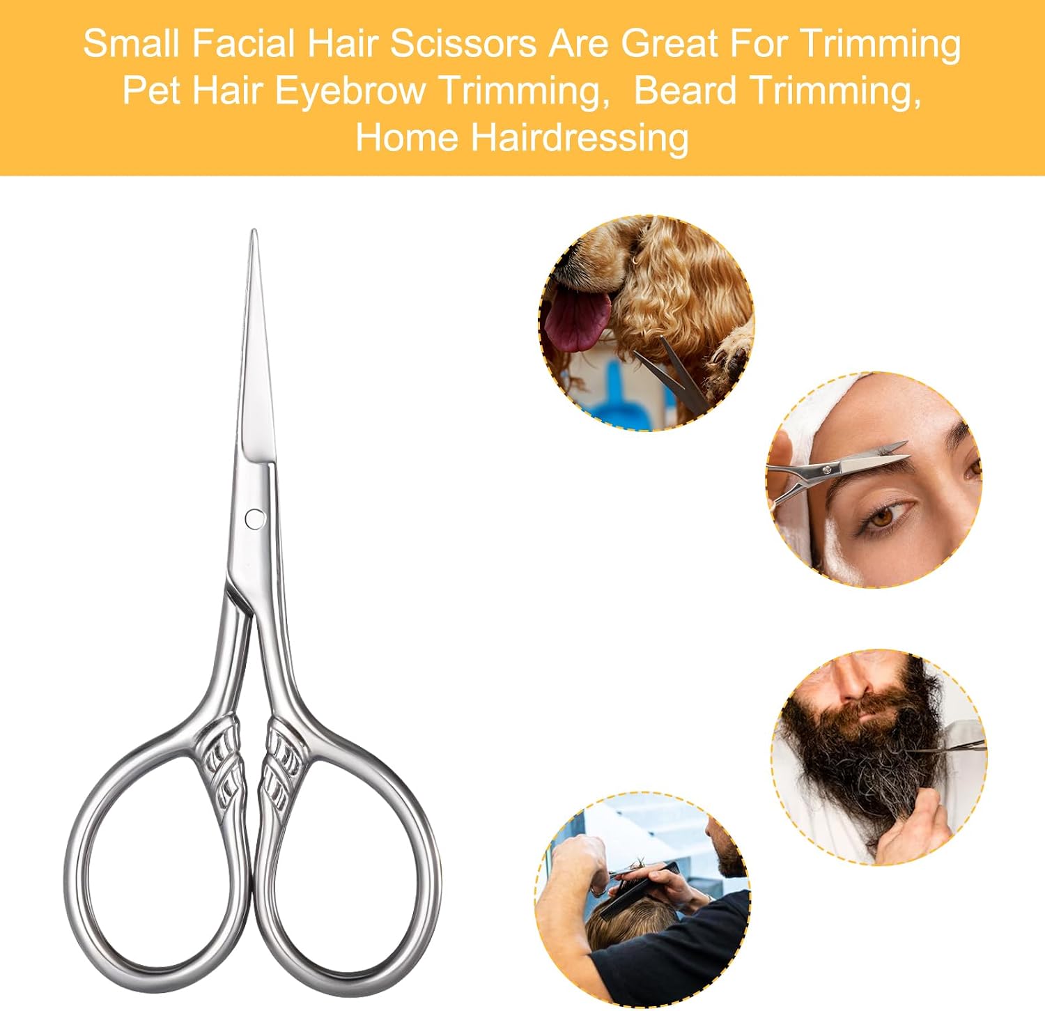 Small Scissors For Grooming, Stainless Steel Small Scissors With Textured Handle, 3.5inch Multi-Purpose Vintage Beauty Grooming Kit For Facial Hair, Eyebrows, Eyelashes, Nose, PU Leather Case