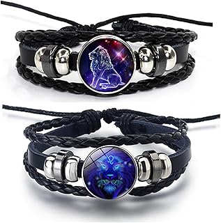 Zodiac Signs Spirit Bracelet for Women Men Multilayer Constellation Leather Wrap Bracelet Couple BFF Bracelets Birthday Gift 2Pcs Set