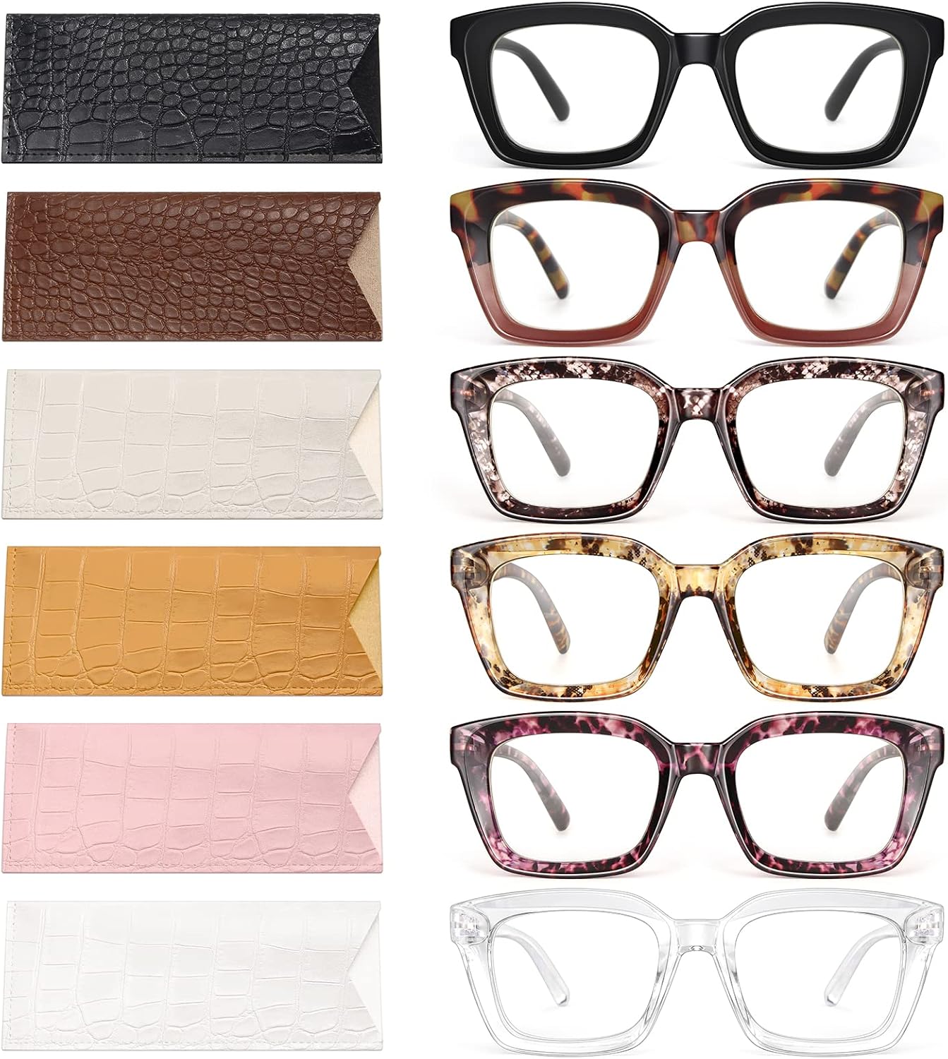 miyya 6 Pack Fashion Reading Glasses for Women, Blue Light Blocking/Anti UV Readers Oversized Square with Spring Hinge (M2 6 pack Mix, 2.0)