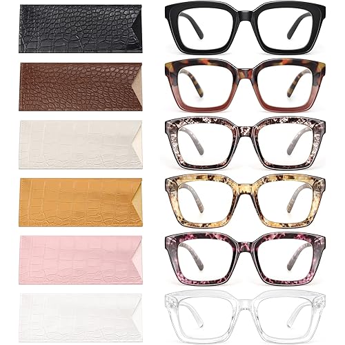 miyya 6 Pack Fashion Reading Glasses for Women, Blue Light Blocking/Anti UV Readers Oversized Square with Spring Hinge (M2 6 pack Mix, 1.75)