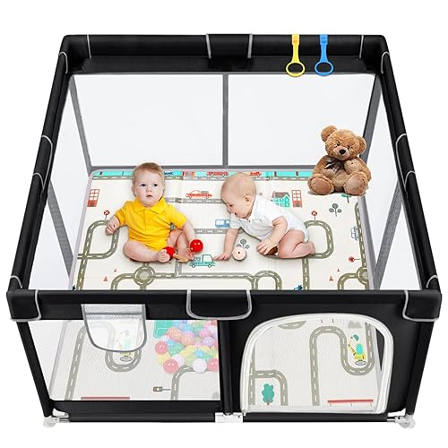 Corralito de juegos para bebés de 47 x 47 pulgadas para bebés y niños pequeños, corralito grande con tapete de juego, seguro, centro de actividades