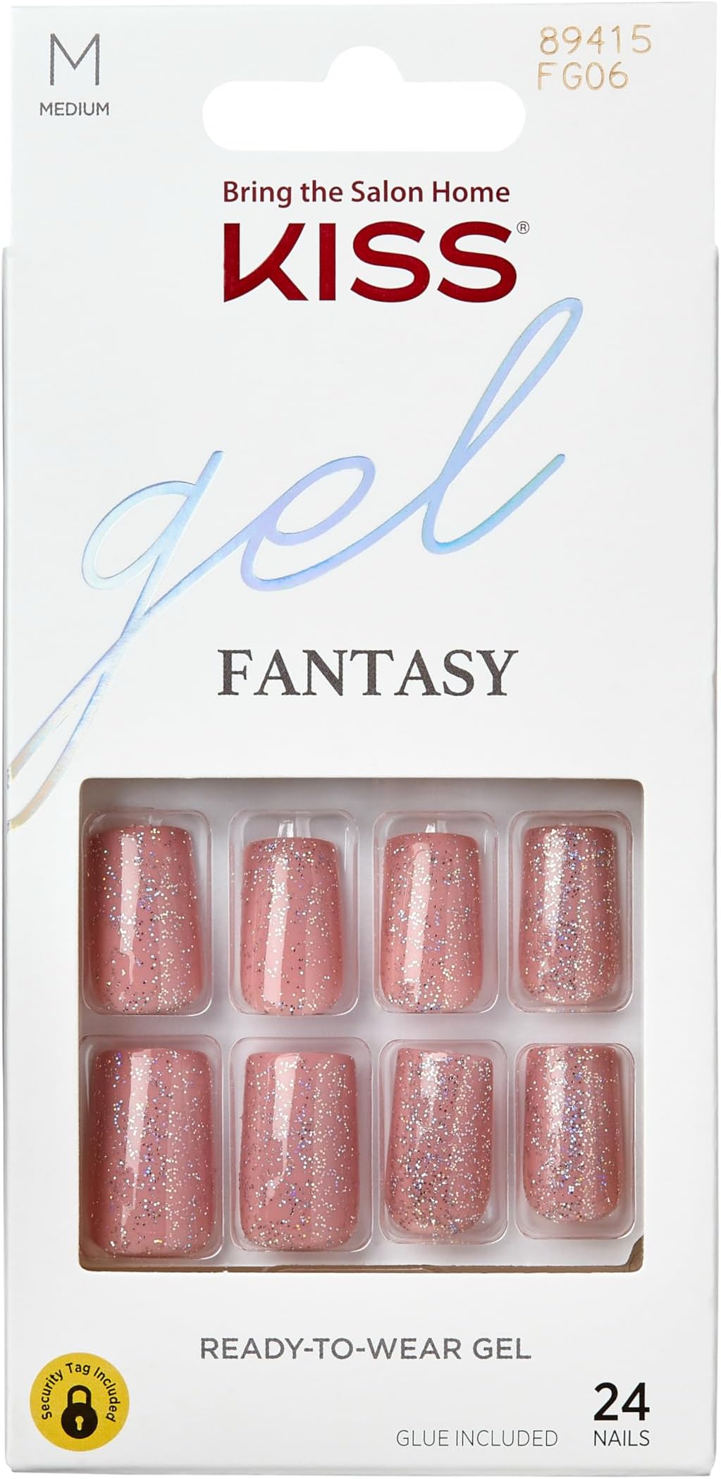 KISS Gel Fantasy, Press-On Nails, Nail glue included, 'Galaxy War', Medium Pink, Medium Size, Square Shape, Includes 24 Nails, 2g glue, 1 Manicure Stick, 1 Mini File