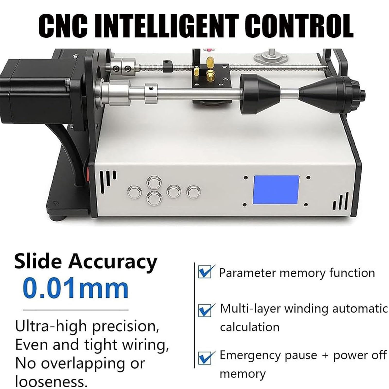 Automatyczna Nawijarka Cewek, CNC 900 obr./min z Precyzją 0,01 mm | Moment 2,3 Nm, Zmienna Prędkość, Drut 0,02–1,0 mm, Szpule 15 cm, Obroty do Przodu/Tyłu i Programowalna Pamięć