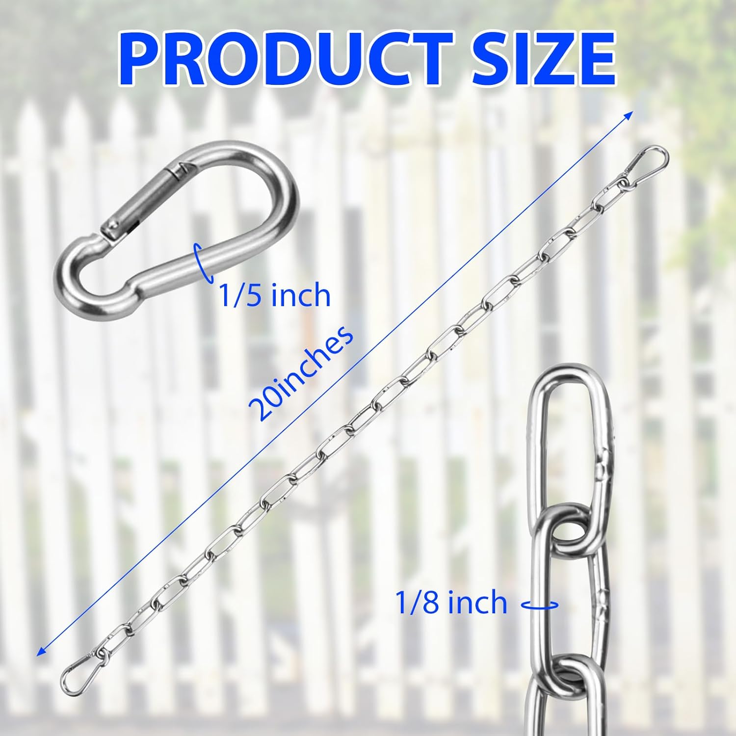 Gate Chain Lock with Carabiners Barn Chain Link 20'' Gate Latches for Outdoor Fences Dog Cage Lock Backyard Chain Lock Stall Supplies 2 Pack