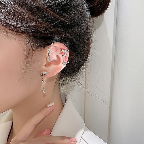 Miniatura 3 de Moon Star - Aretes de oreja para mujer, con diamantes de imitación no perforados, aretes de oreja para mujer, sin perforación, clip de oreja en el