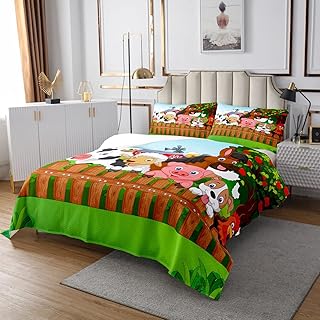 Kids Cartoon Bedspread Toddler Cute Farm Animals Quilted Coverlet Cattle Sheep Pigs Dogs Horses Coverlet Set for Boys Girls Children Farmhouse Quilted Ultra Soft Colorful Room Decor Twin Size
