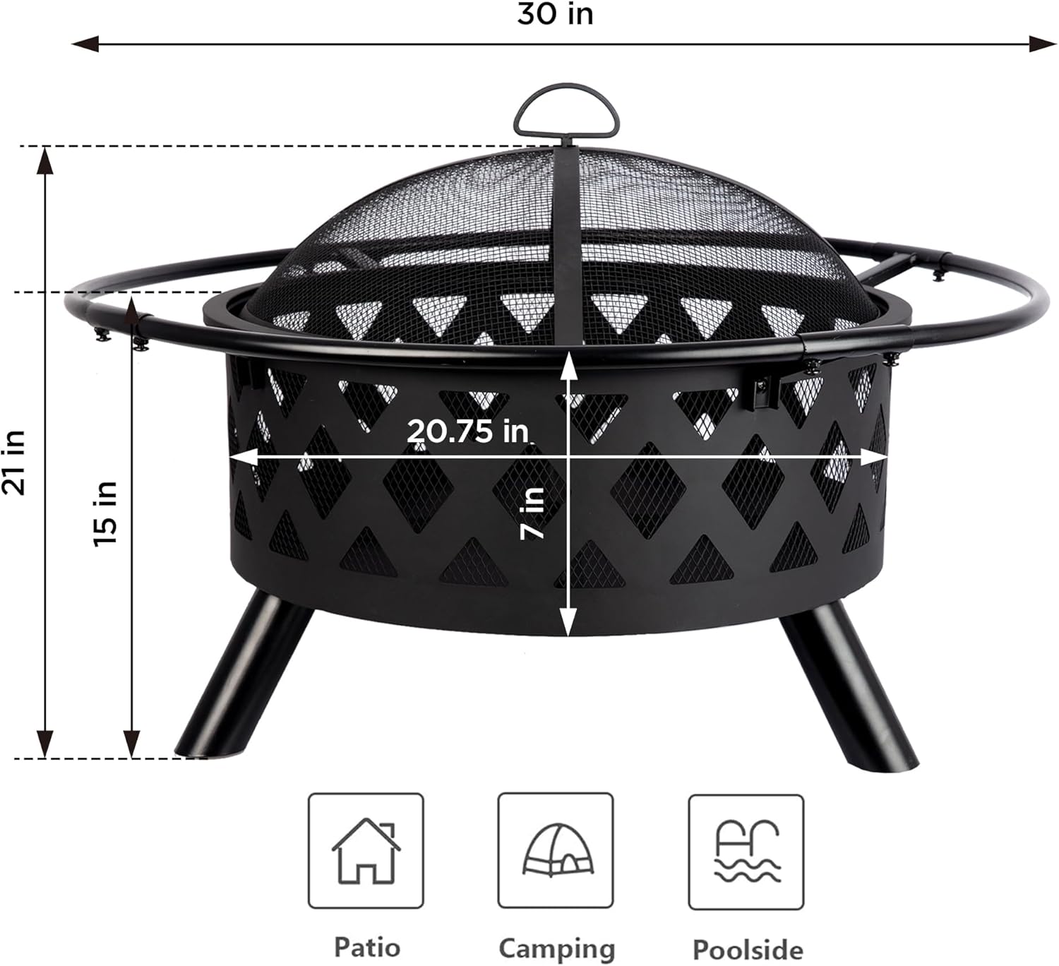 Red Mountain Valley 30'' Outdoor Wood Burning Fire Pit, 2-in-1 Large Round Fire Pit for Outside, Outdoor Fireplaces with Spark Screen, Fire Poker, Cover, Ideal for Patio, Backyard, Camping, Picnic