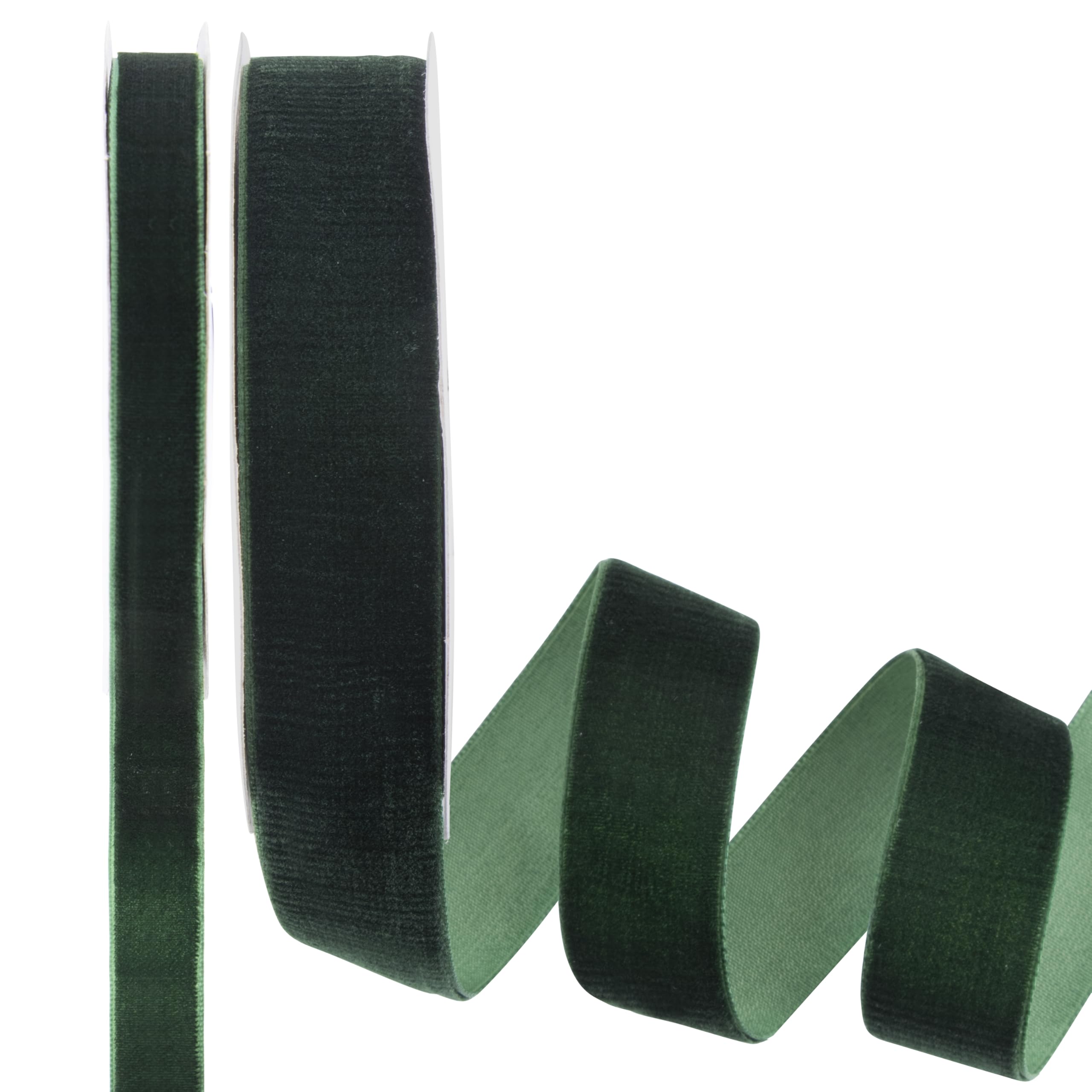 Foshird Green Velvet Ribbon for Gift Wrapping- Thin 10mm x 10 Yards, Thick 20mm x 10 Yards - Dark Green Ribbon for Crafts DIY Hair Bows Bouquets Florist Cake Wedding Décor Party