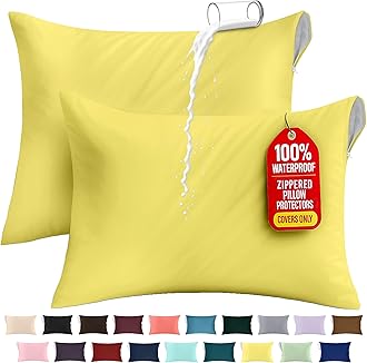 Utopia Bedding Waterproof Pillow Protector Zippered (2 Pack) Standard Yellow – Bed Bug Proof Pillow Encasement 20 x 26 Inches