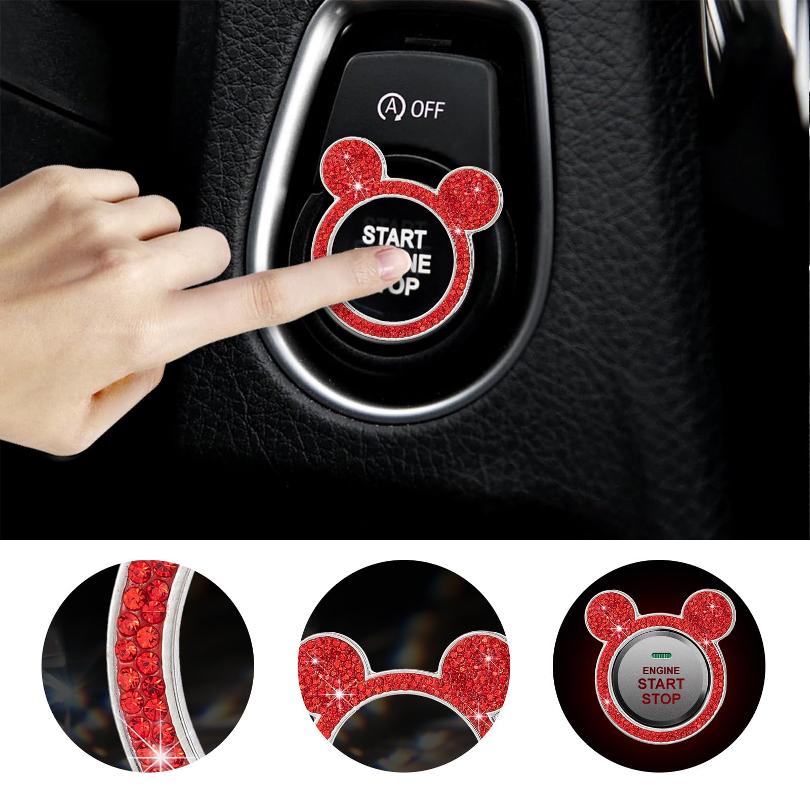 Autocollant Bouton Démarrage Bling Diamant Pour Mercedes - Argenté, Strass, 1 Pièce