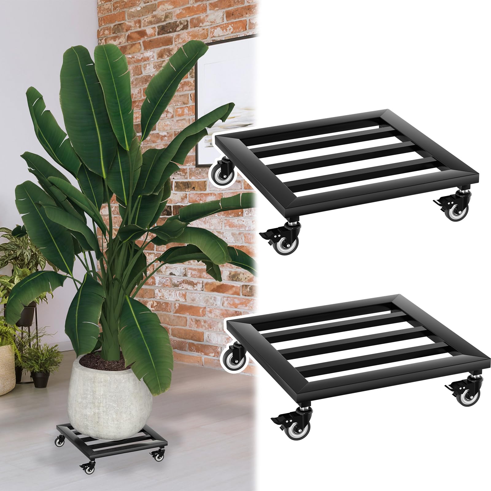 NAIZY Lot de 2 planches à roulettes pour plantes - 30 x 30 cm - Soucoupe carrée avec 4 roulettes - Capacité de charge : 160 kg - Pour l'extérieur et l'intérieur (type A)