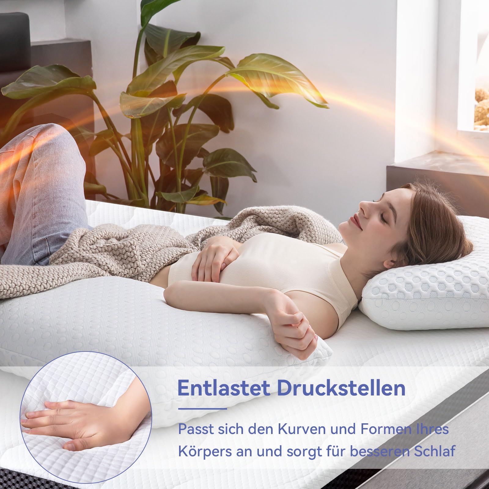 Amazon Basics Matratzen Topper 140 x 200 cm, 7 cm Höhe Gel-Schaum Matratzenauflage, weiß