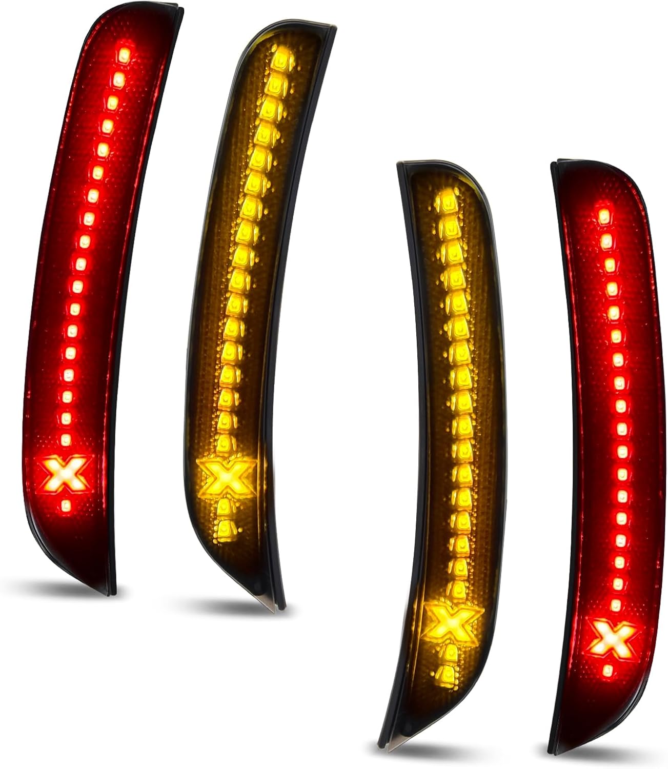 Bestview Xstyle Amber Red LED Side Marker Lights [Patent Pending] for Dodge Charger 2015-2023, Smoke Lens Front&Rear Bumper Reflector Turn Signal Lamp Assembly Kit accessories,Pack of 4