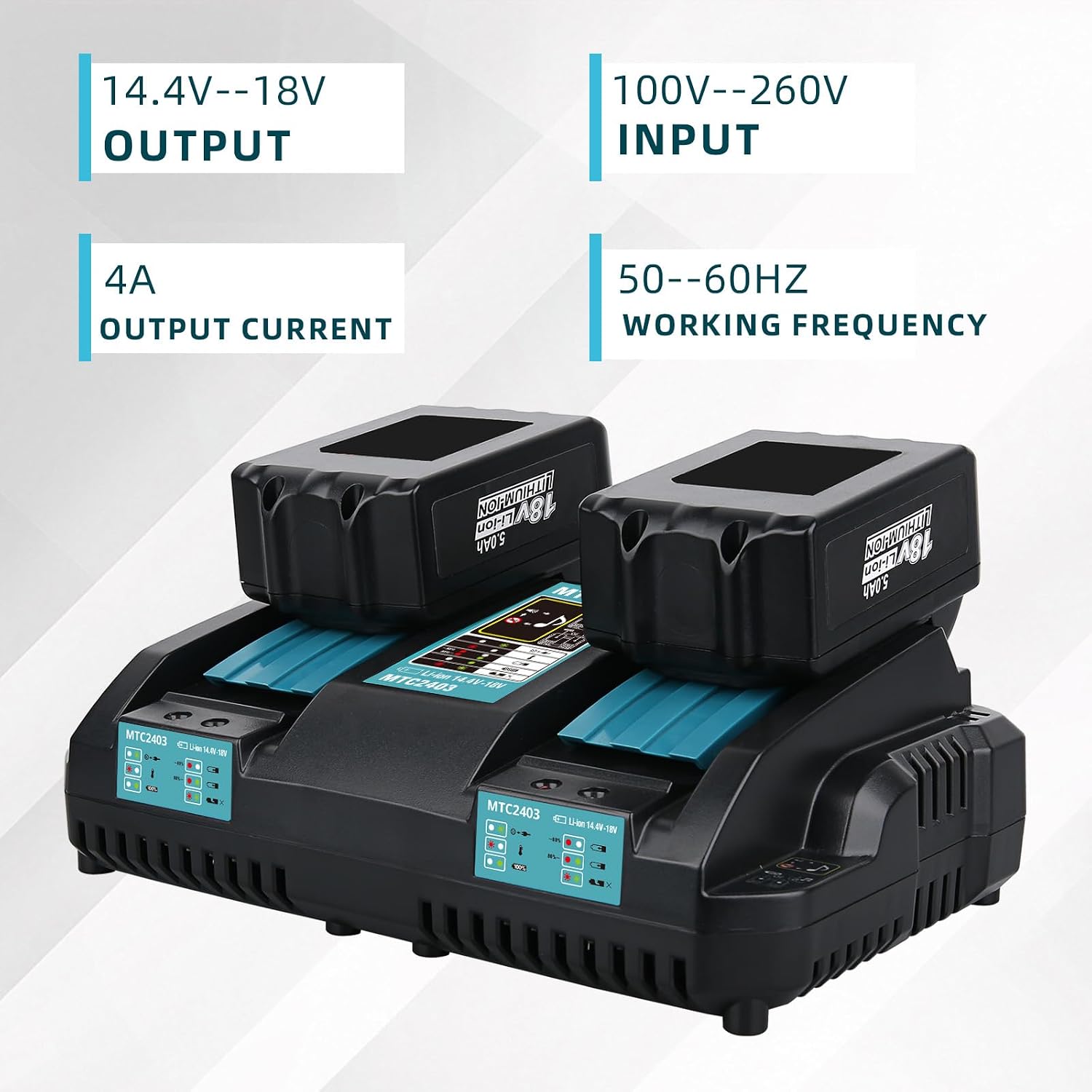 18V DC18RD Dual-Port Rapid Battery Charger Replacement for 14.4V-18V LXT Lithium-Ion Battery Charger Compatible with BL1415 BL1430 BL1830 BL1840 BL1850 BL1850B BL1860B BL1860 BL1815