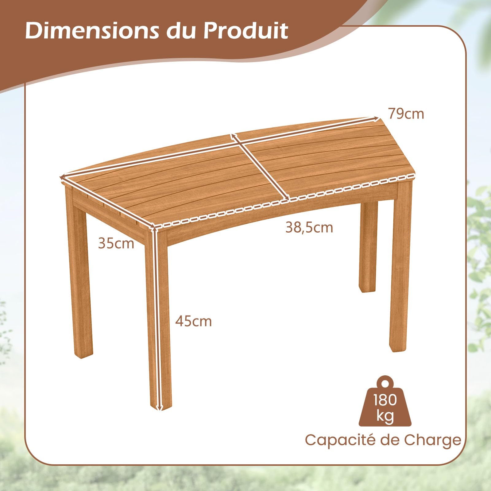 DREAMADE Lot de 2/4 Bancs Extérieurs Incurvés, Bancs de Foyer sans Dossier en Bois d’Acacia avec Assises à Lattes, pour Patio, Jardin, Terrasse, Charge 180 kg (Naturel,2)