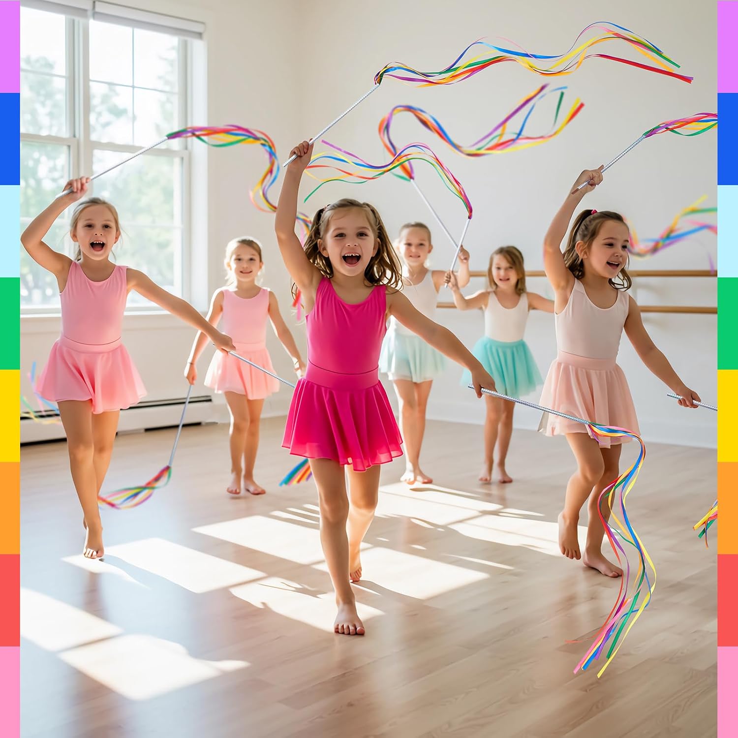 Simgoing 12/24 Pcs Sparkling Rainbow Ribbon Dance Wands for Kids | Rhythmic Gymnastics Dance Streamers, for Birthday Party, Christmas Favors, Gymnastics, Girls Party Games