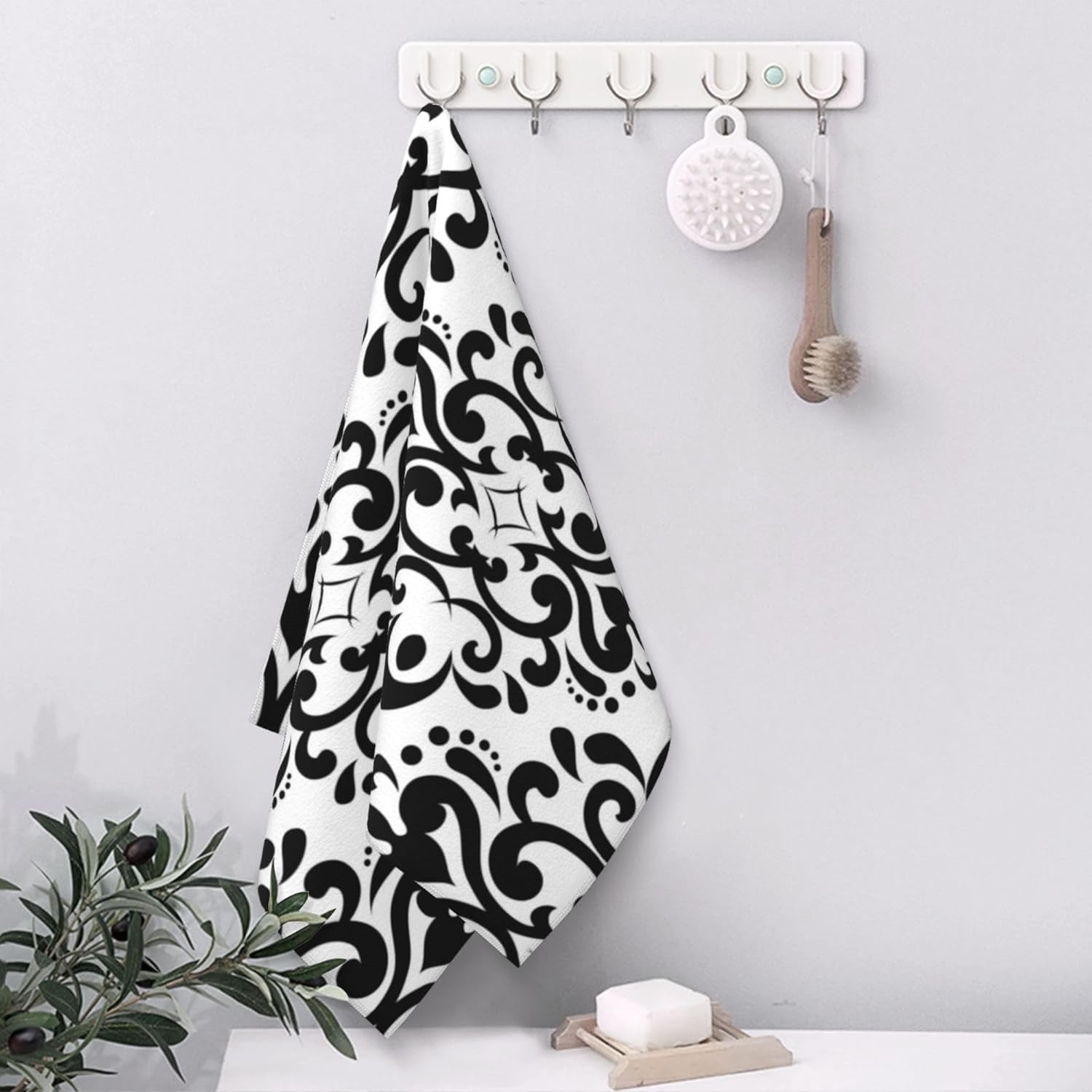 Hand Towels Set of 2 Abstract Black and White Floral Towels for Bathroom Soft Absorbent Decorative Hand Bath Towels Dish Towels for Kitchen Sports Gym Yoga Home Decor 14 x 28 in - Image 5