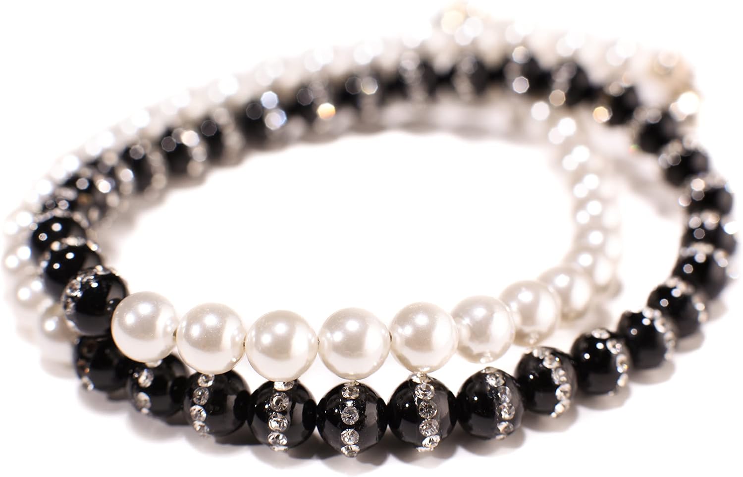 Black Onyx 6mm Rhinestone Inlaid, South Sea Seashell Pearl 6mm White with Magnetic Closure, Elegant Gift for Her