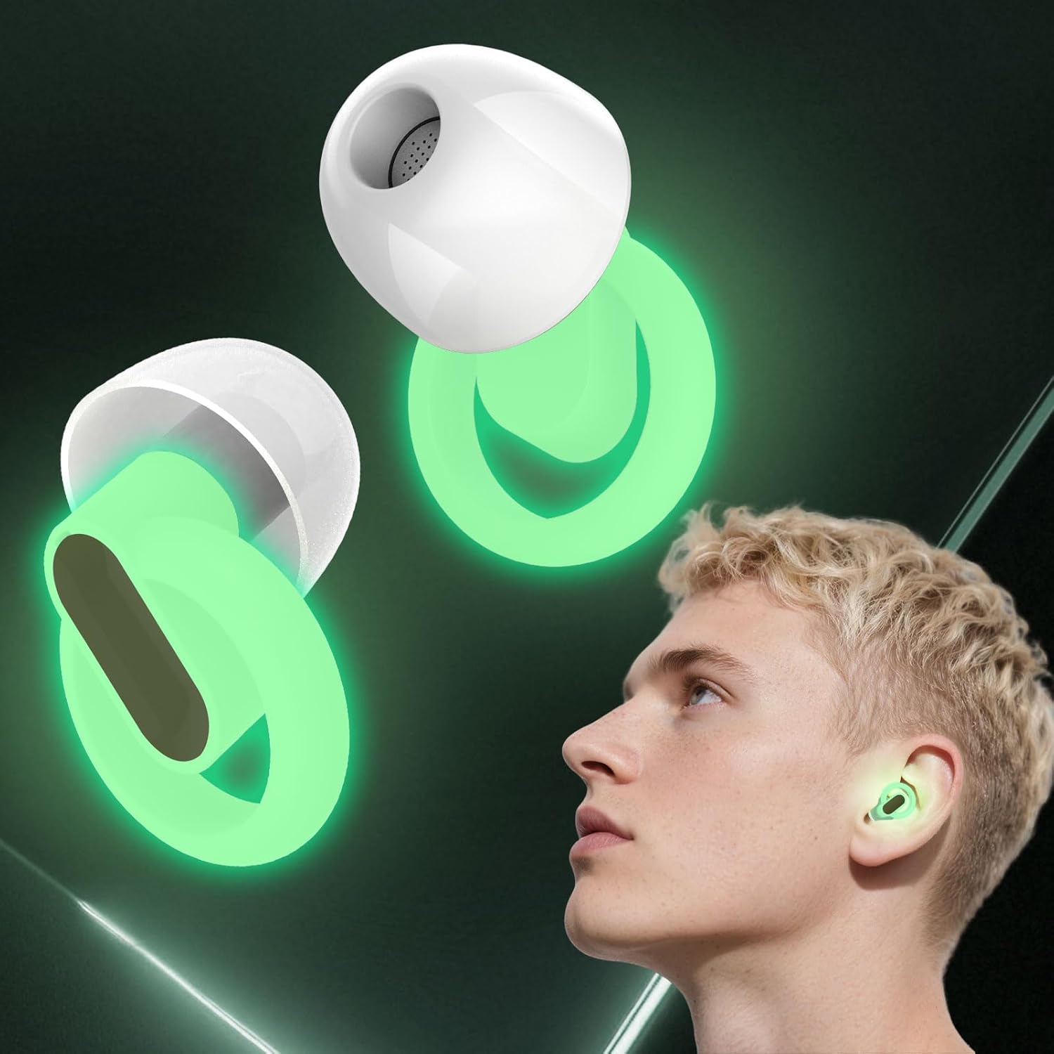 Hopihe Concert Ear Plugs, High Fidelity Afterglow Glow in Dark Noise Reduction Ear Plugs, Green Silicone Reusable Noise Cancelling EarPlugs for Concerts Work Sports Nightlife Hearing Protection - 29db