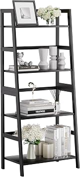 HITNET Ladder Shelf Black Bookcase with 4 Levels Open Standing Shelf Space-Saving Shelf Standing for Bathroom Living Room Kitchen
