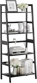 HITNET Leiterregal Schwarz, Bücherregal mit 4 Ebenen, Offenes Standregal, Platzsparend Regal Stehend für Badezimmer,Wohnzimmer, Küche
