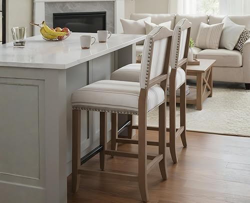 Miniatura 5 de EALSON Farmhouse - Juego de 2 taburetes de bar de cocina de altura de mostrador con respaldo, sillas de bar de madera modernas de mediados de siglo,