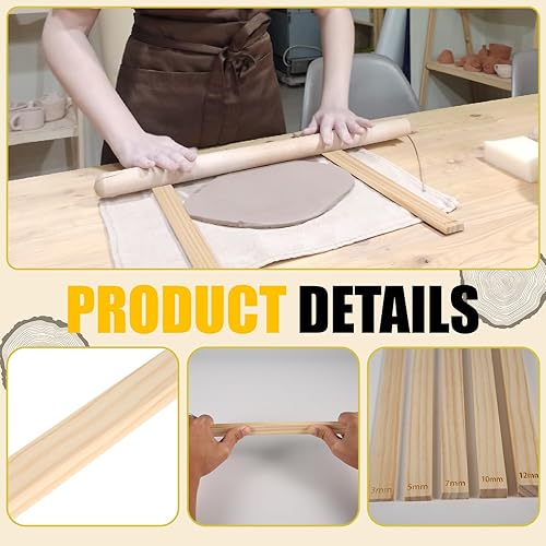 Miniatura 4 de 10 barras de guía de laminación de cerámica, 5 tamaños, herramientas de arcilla de madera, guías de rodillo de madera, guías de rodillo de madera