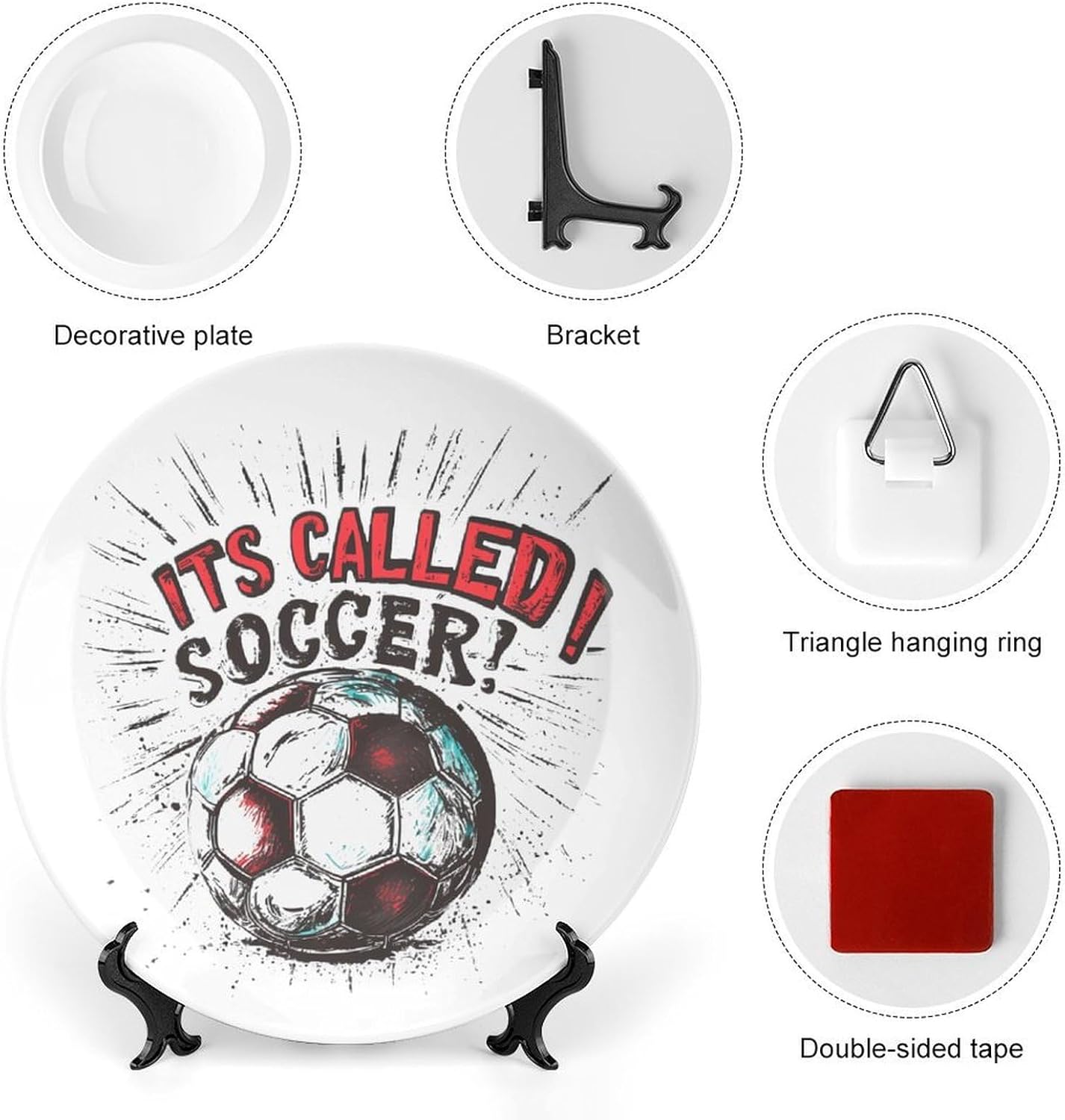 Its Called Soccer Not Football Decorative Plates for Display Ceramic Plate Tray with Stand Hanger Home Decor