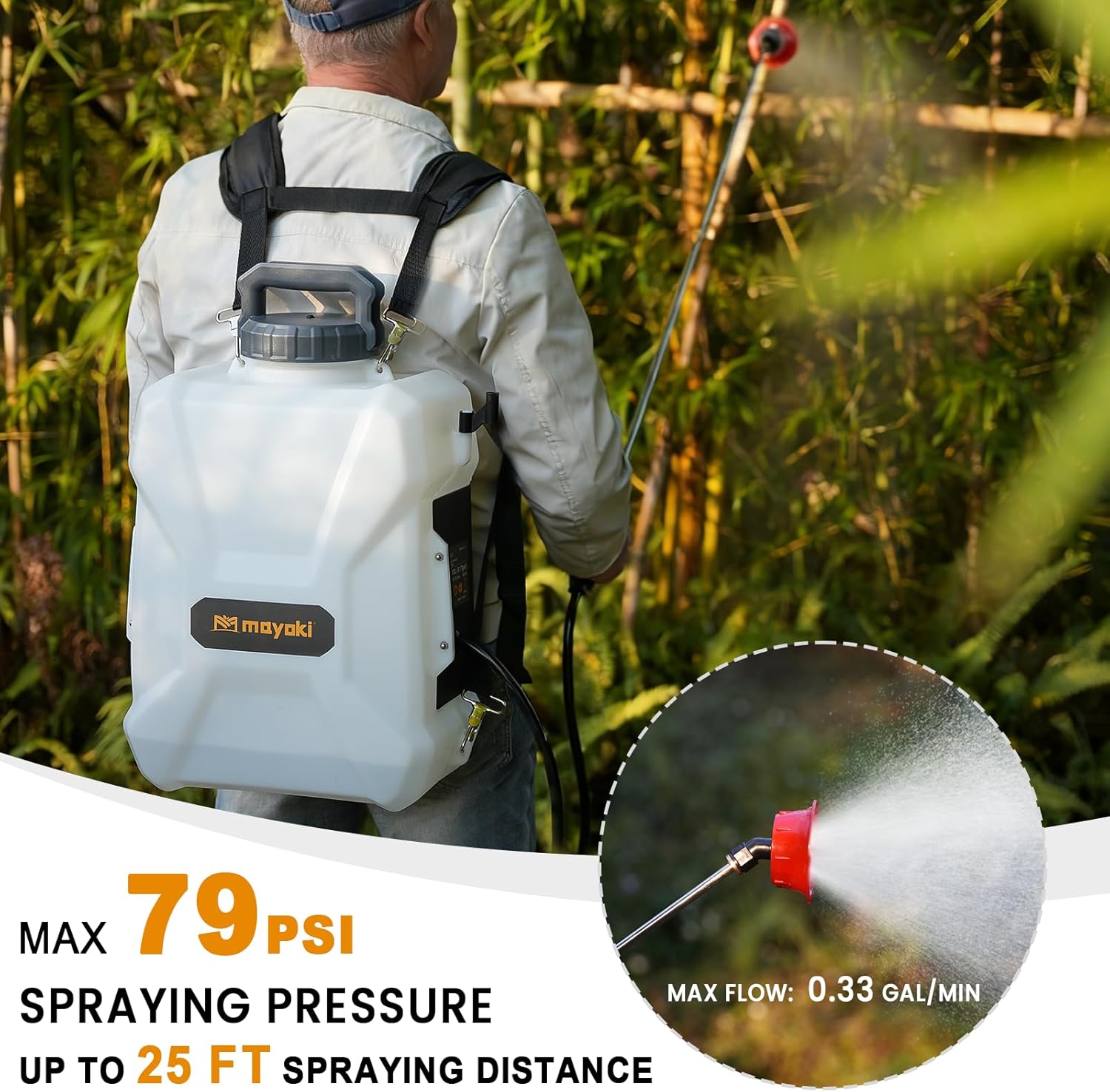 3-Gal Lawn Garden Sprayer Compatible with Dewalt 20V Battery (Tool Only), 79 Psi Backpack Pump Sprayer, Translucent Water Tank, Adjustable Pressure, for Spraying Plants, Watering, Weeds, Cleaning