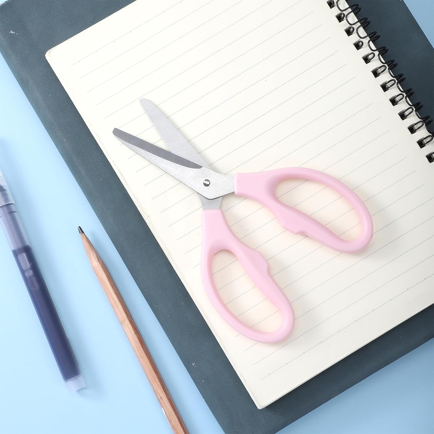 Small Pink Scissors, 5" Stainless Steel Blade with Acrylic Handle All Purpose Scissors Stationery Paper Cutting Tool for Office, Home (Pink)
