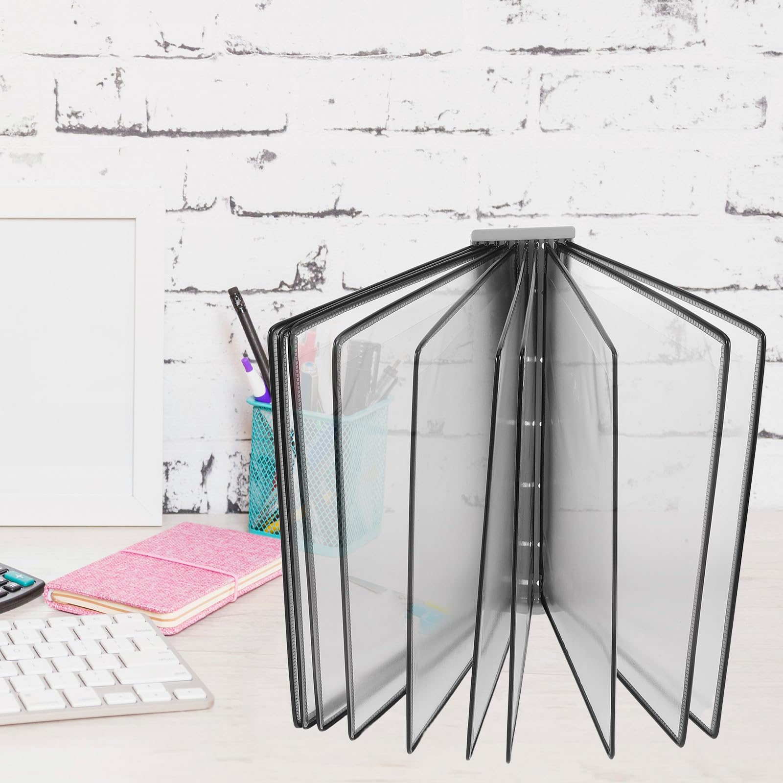 Porta Documenti Magnetico A4 da Parete 10 Tasche Display | Pvc e Supporto in Ferro, Capacità per Dieci Fogli, Uso Domestico e Frigorifero