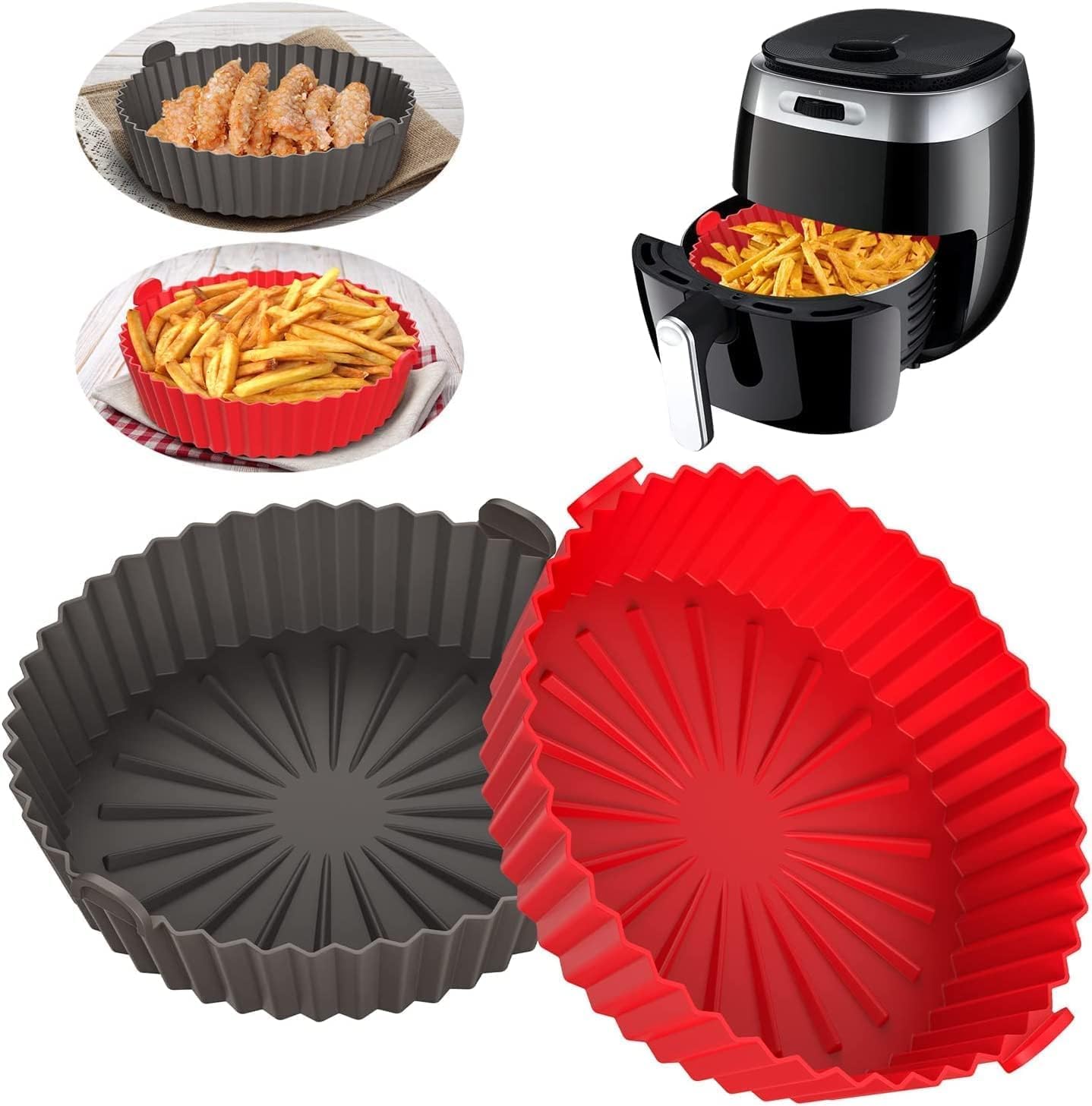 Melgoza 6Pcs Silicone Air Fryer Basket and Tray with Handles - Non-Stick Reusable Heat-Resistant Pot, Food Grade Round Baking Tray for Ovens, Microwave & Air Fryers-image-47