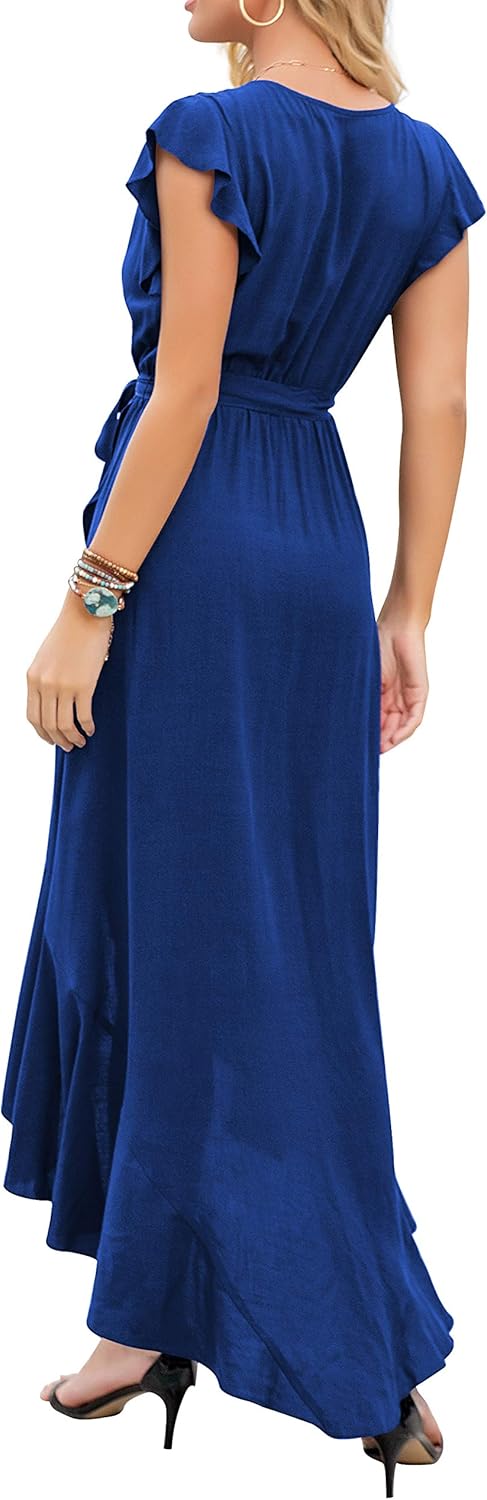 GRECERELLE 2026 Women's Spring Summer Boho Floral Print V-Neck Faux Wrap Maxi Dress for Wedding Guest, Graduation, Party