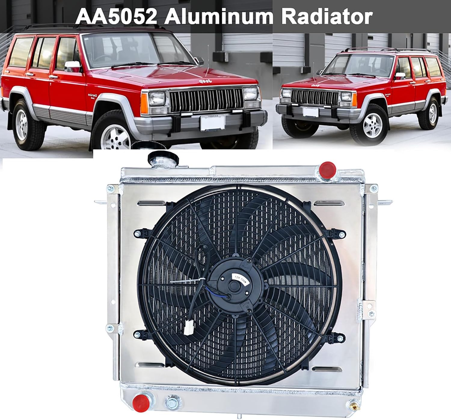 4 Row Radiator Shroud Fan Relay For 1984-1996 92 Jeep Cherokee Comanche Wagoneer Full Aluminum Radiators