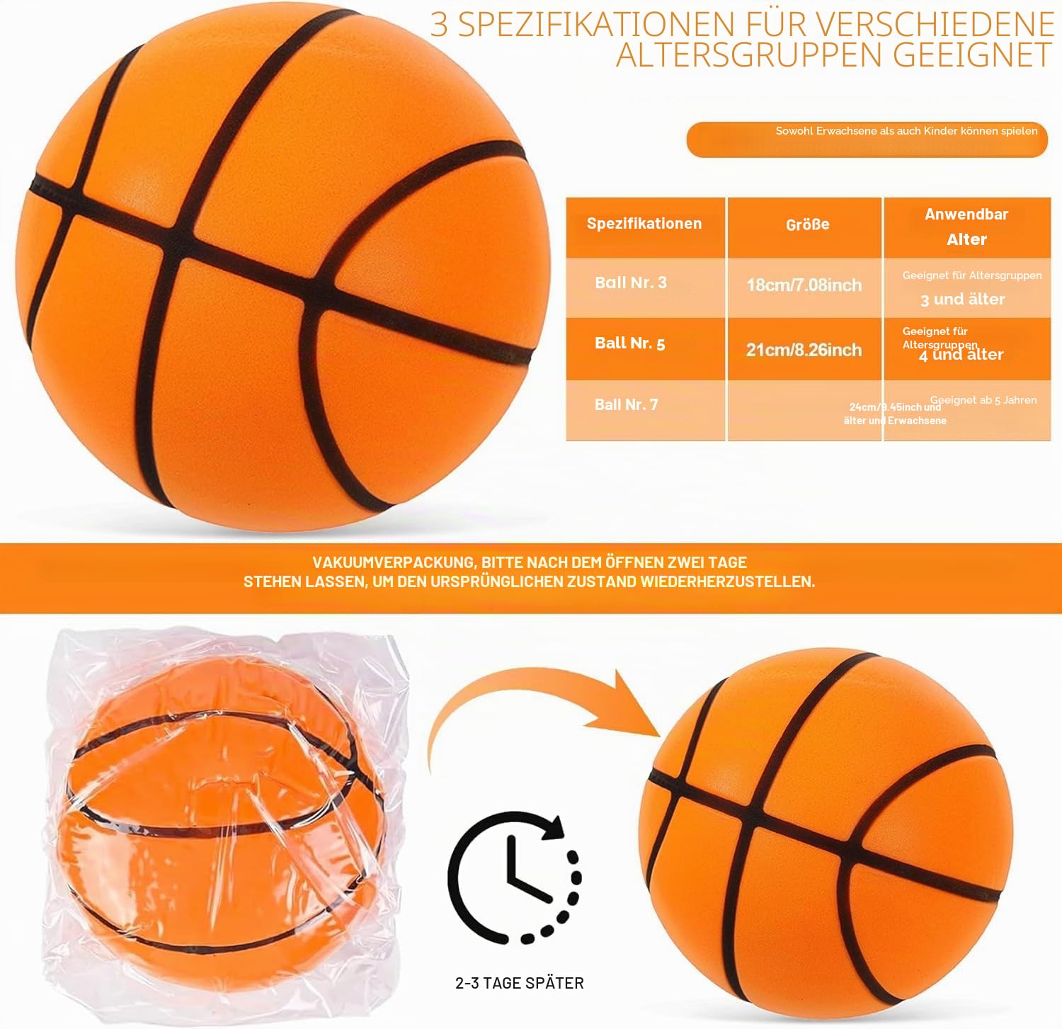 Leiser Basketball, Größe 7, für Indoor-Dribbling, geräuschfrei, 24 cm, für Indoor-Training