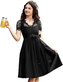 Hobrounn Dirndl Damen Trachtenkleid Inkl. Dirndlbluse und DirndlschüRze 3 Teilig füR Bayerisches Oktoberfest Halloween Kar...